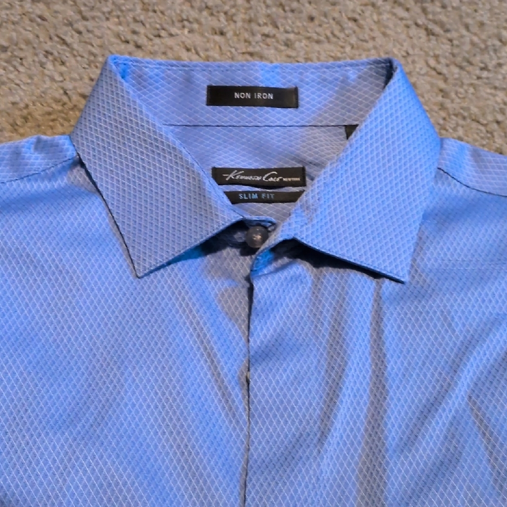 Kenneth Cole Men's Light Blue Patterned Dress Shirt